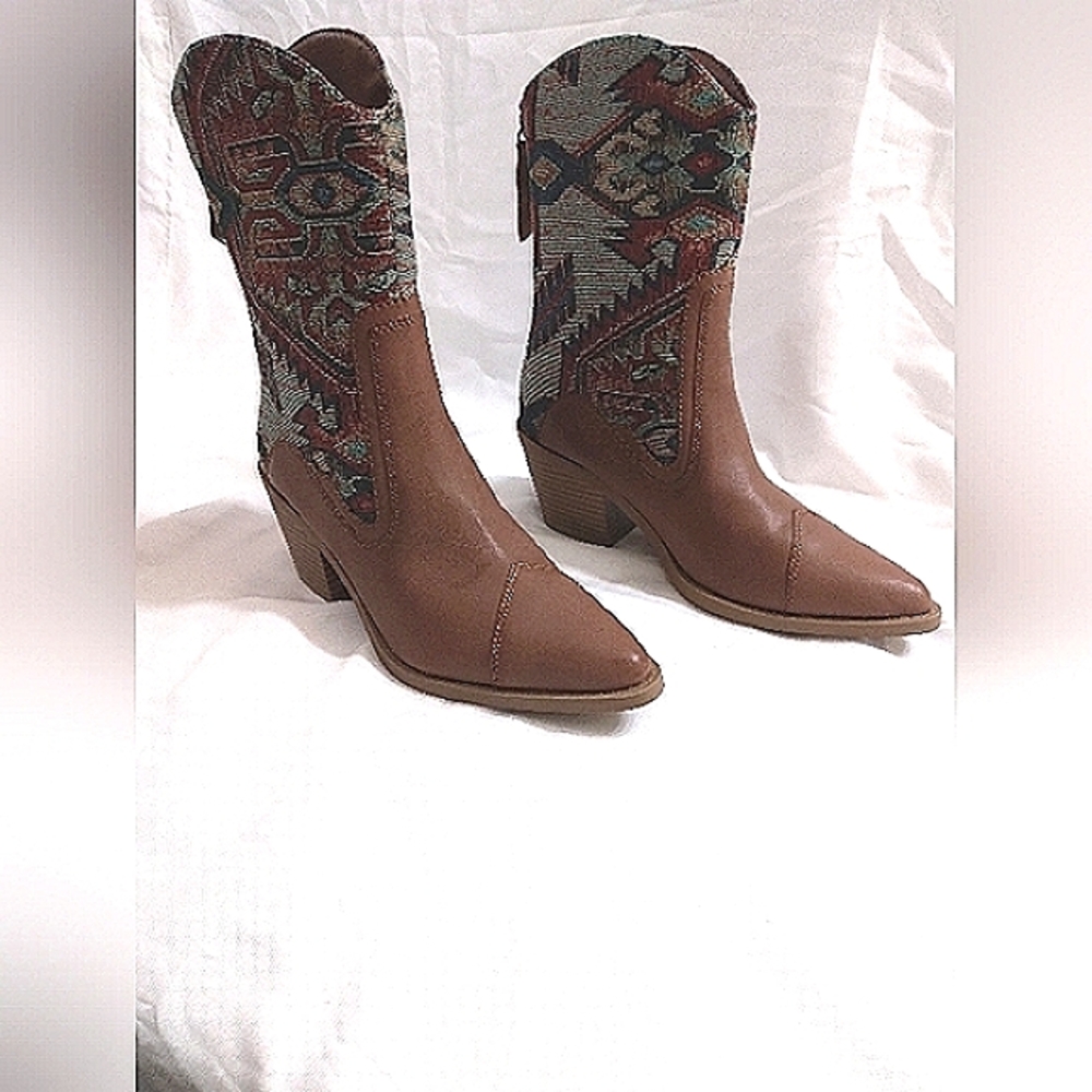 Wonderly Lawler Women's Slip-on Zip Cowgirl Mid-Calf Western Pointed Boots 7.5 M - Picture 4 of 7